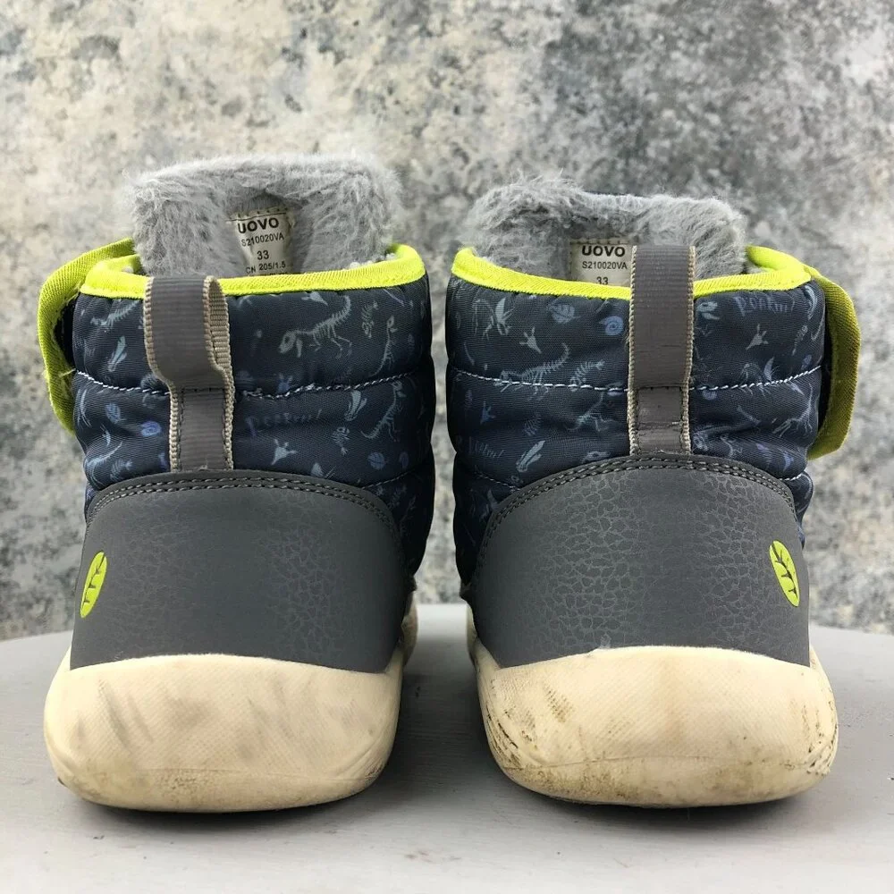 Uovo Kid's Size 33 Grey Lined Interior Hook & Loop Easy On Winter Ankle Boots